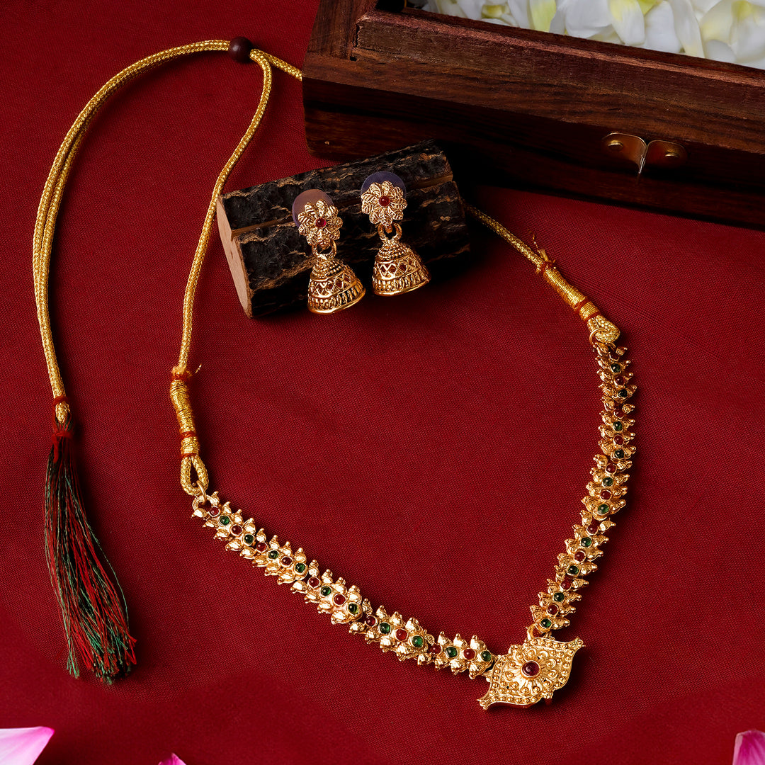 Teejh Dharmika Gold Red And Green Necklace Set