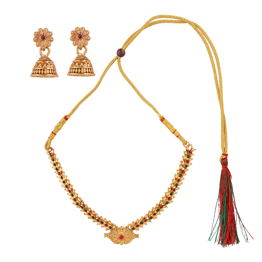 Teejh Dharmika Gold Red And Green Necklace Set