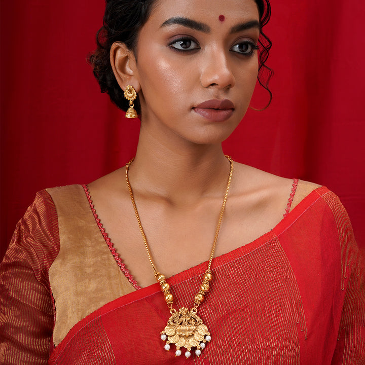 Teejh Durga Gold Red And Green Necklace Set