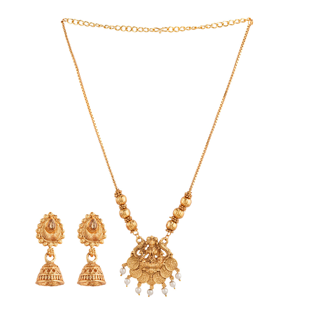 Teejh Durga Gold Red And Green Necklace Set
