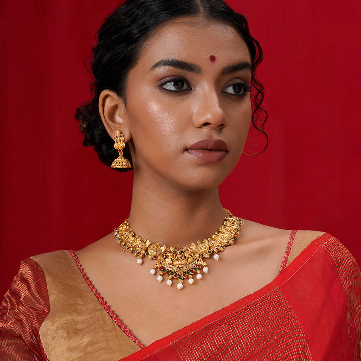 Teejh Ganesa Gold Red And Green Necklace Set