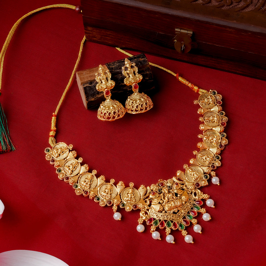 Teejh Ganesa Gold Red And Green Necklace Set