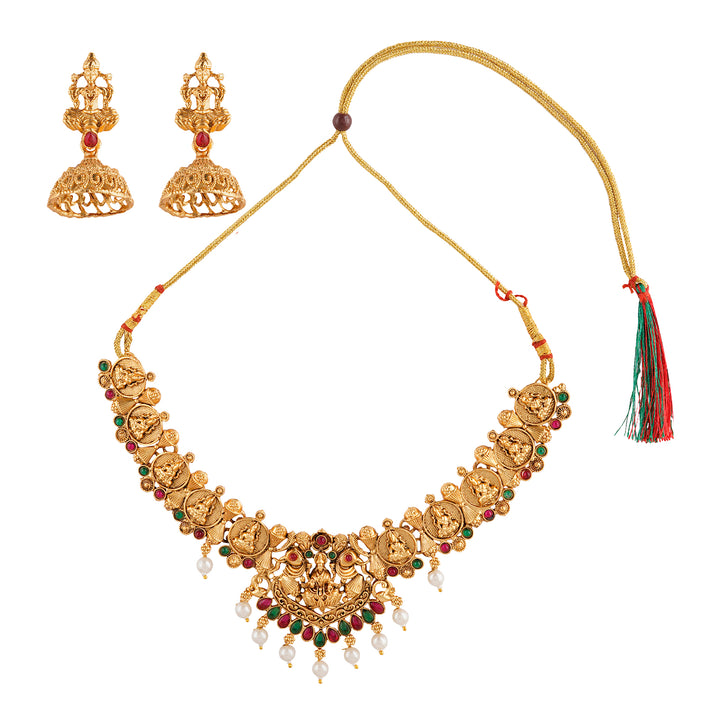 Teejh Ganesa Gold Red And Green Necklace Set