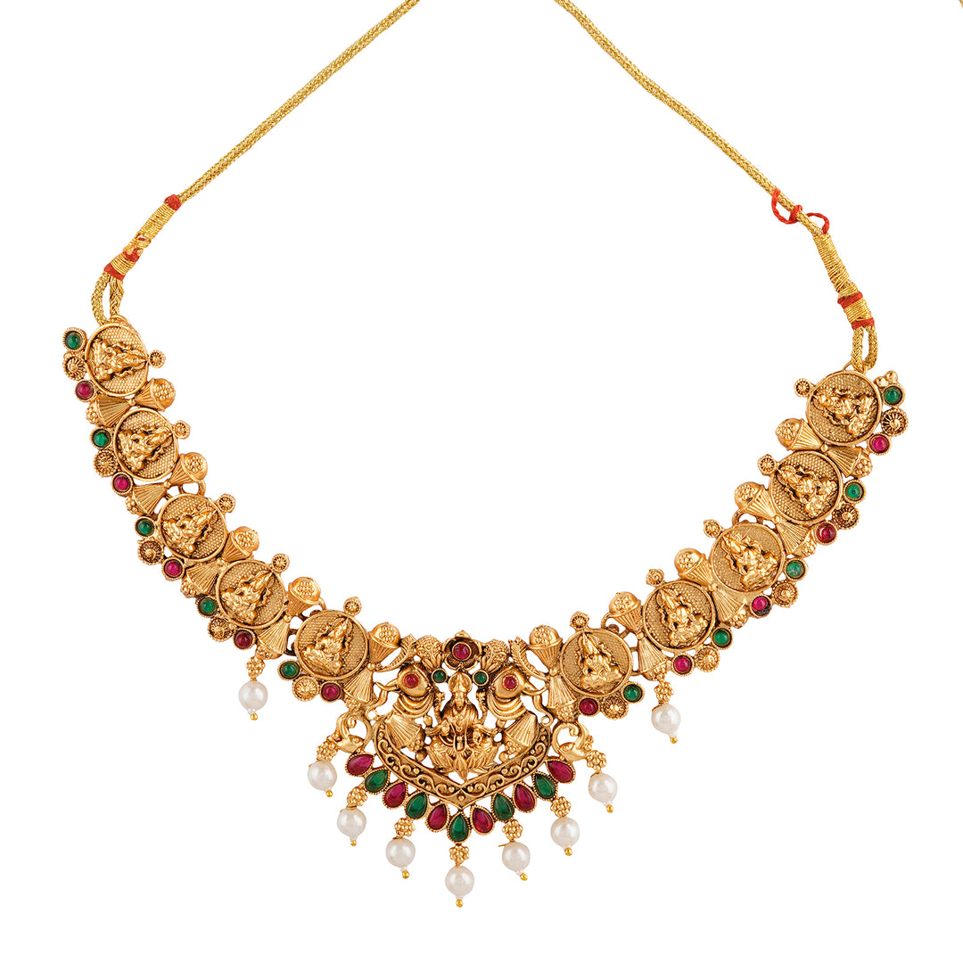 Teejh Ganesa Gold Red And Green Necklace Set