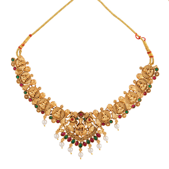 Teejh Ganesa Gold Red And Green Necklace Set