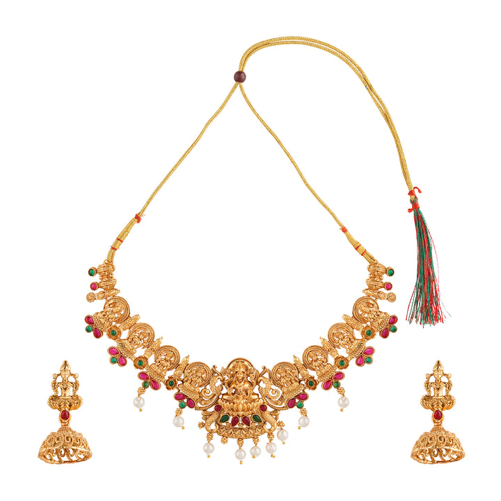 Teejh Gita Gold Red And Green Necklace Set