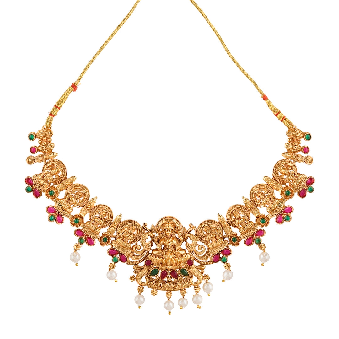 Teejh Gita Gold Red And Green Necklace Set