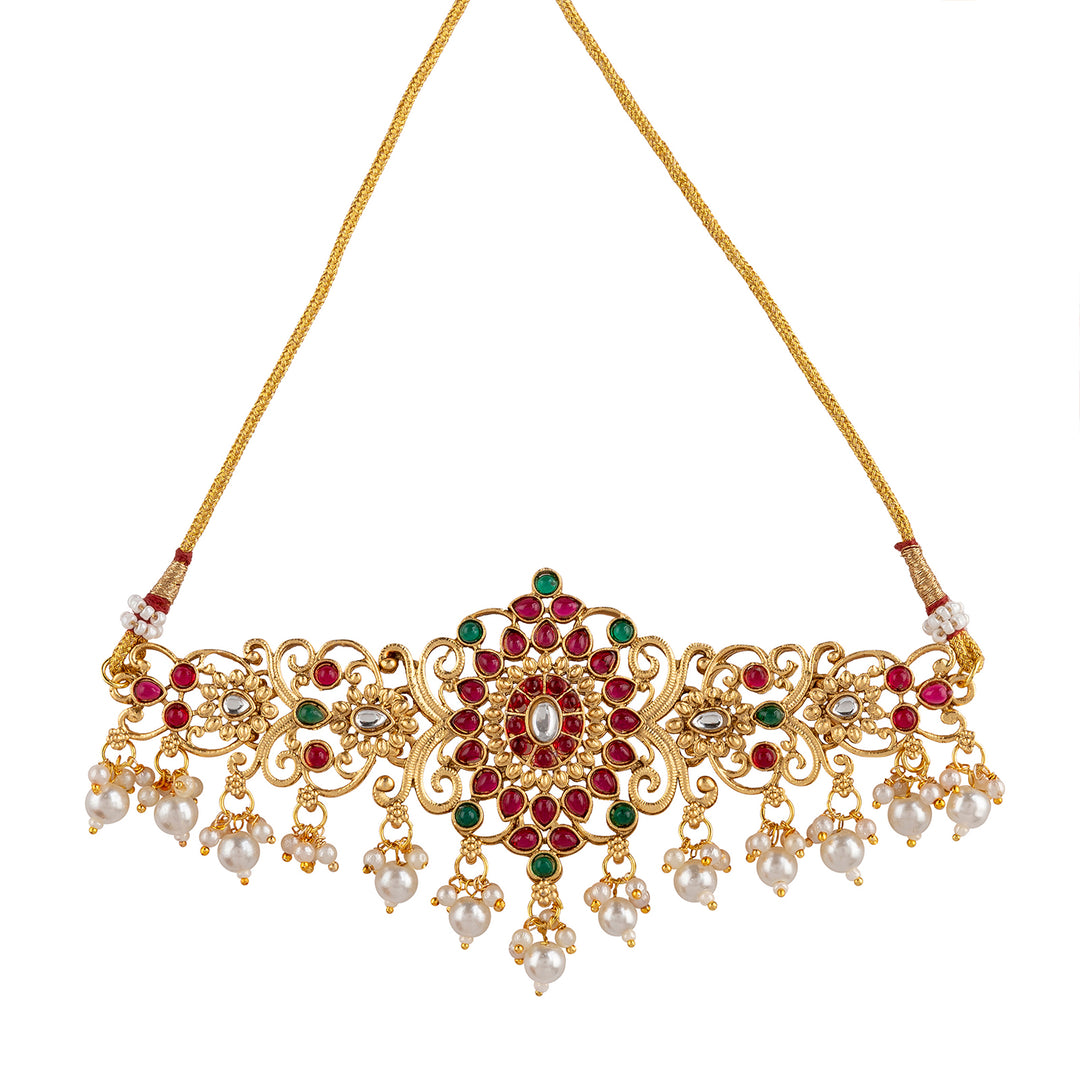 Teejh Gitanjali Gold Red And Green Necklace Set