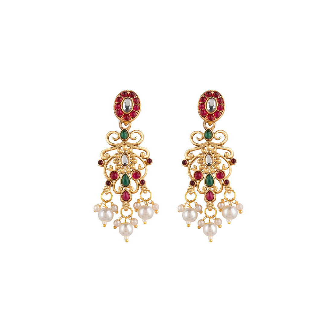 Teejh Gitanjali Gold Red And Green Necklace Set