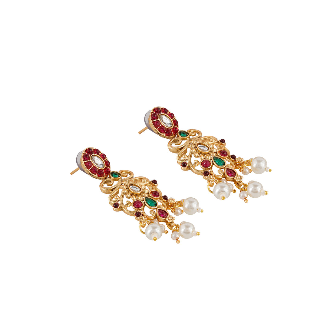 Teejh Gitanjali Gold Red And Green Necklace Set