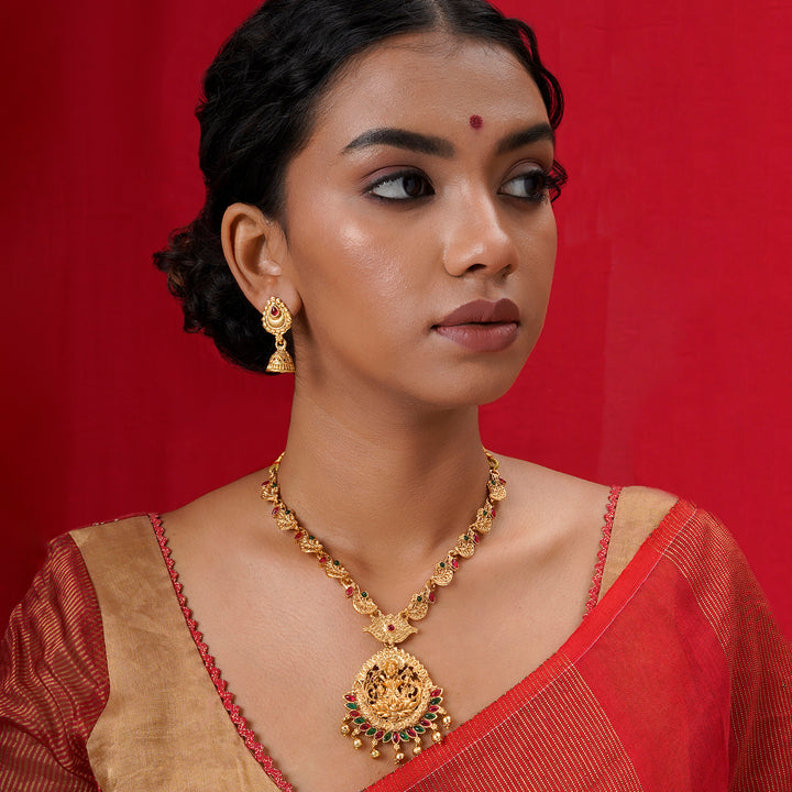 Teejh Karthika Gold Red And Green Layered Necklace Set