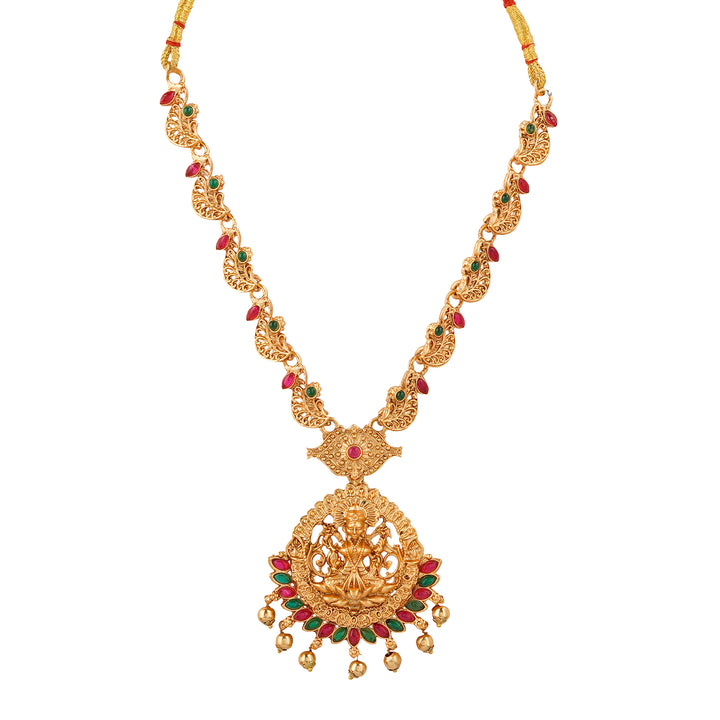 Teejh Karthika Gold Red And Green Layered Necklace Set