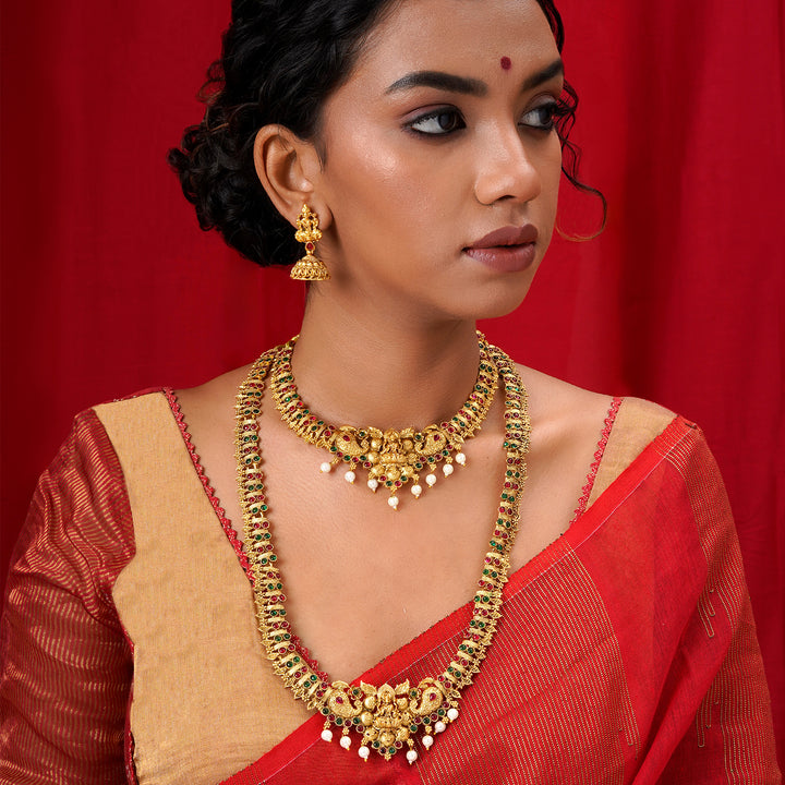 Teejh Karuka Gold Red And Green Layered Necklace Set