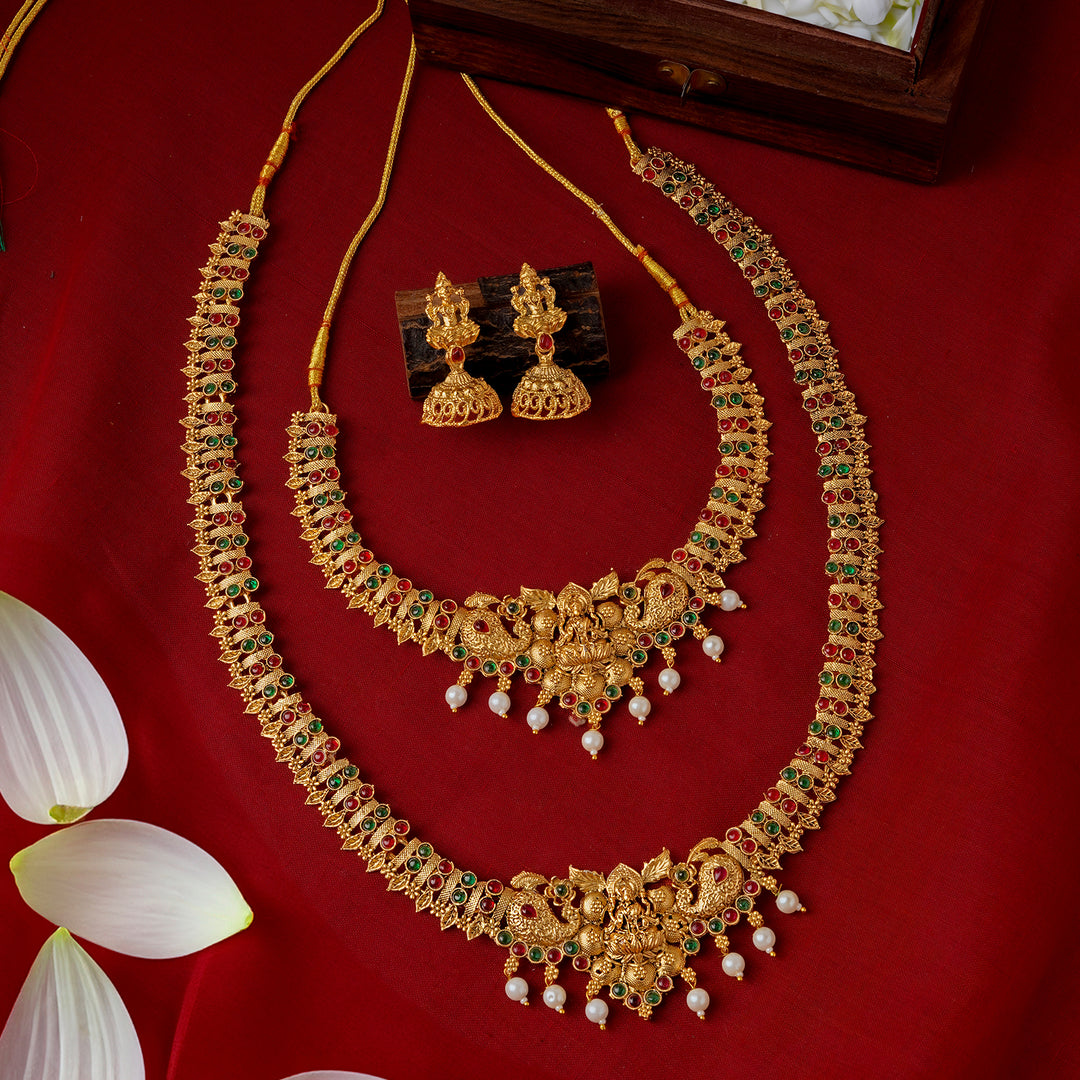Teejh Karuka Gold Red And Green Layered Necklace Set