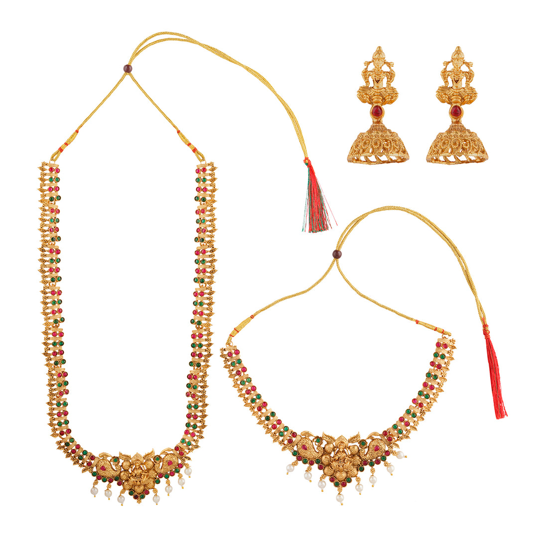 Teejh Karuka Gold Red And Green Layered Necklace Set