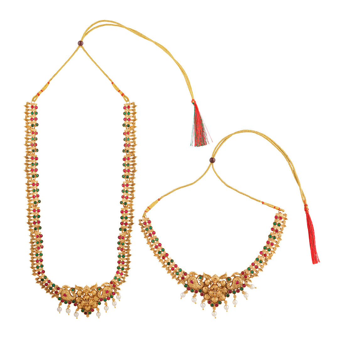Teejh Karuka Gold Red And Green Layered Necklace Set
