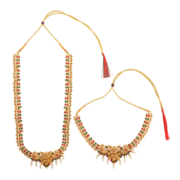Teejh Karuka Gold Red And Green Layered Necklace Set