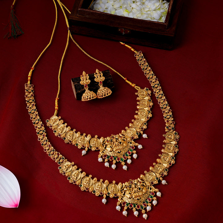 Teejh Katyayani Gold Red And Green Layered Necklace Set