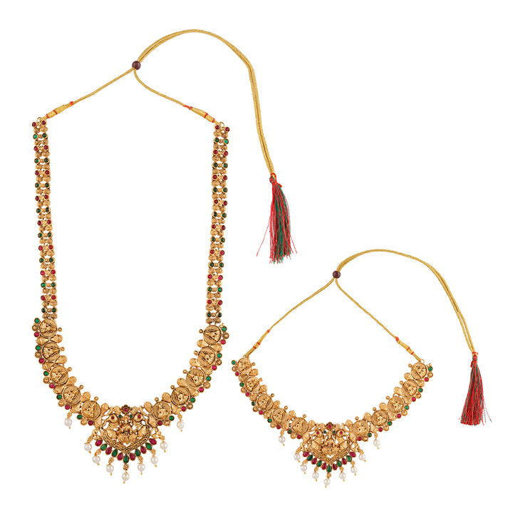 Teejh Katyayani Gold Red And Green Layered Necklace Set