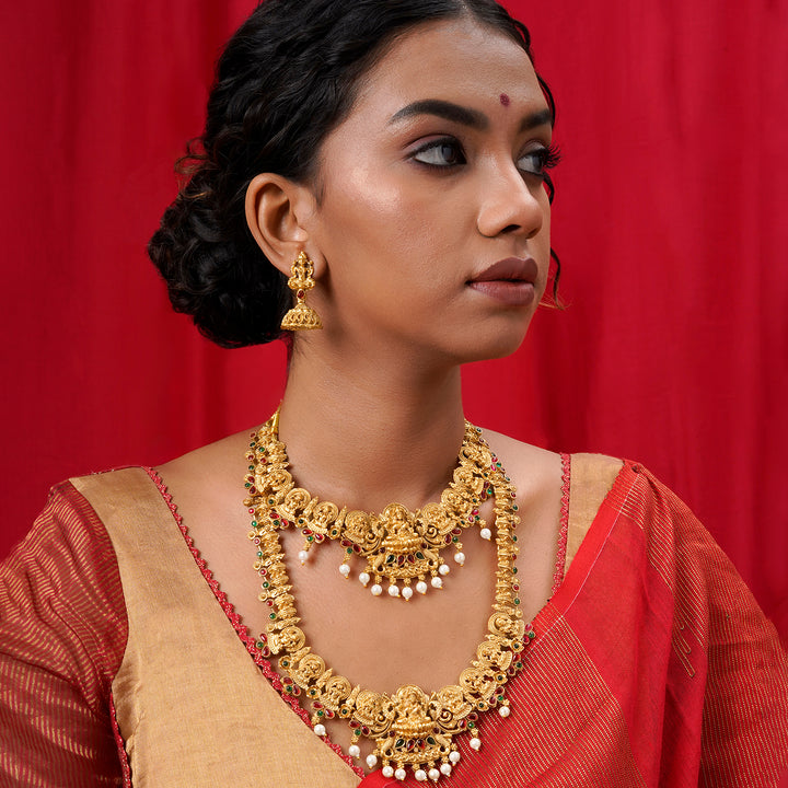 Teejh Kavitha Gold Red And Green Layered Necklace Set