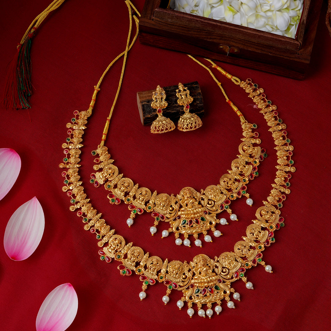 Teejh Kavitha Gold Red And Green Layered Necklace Set