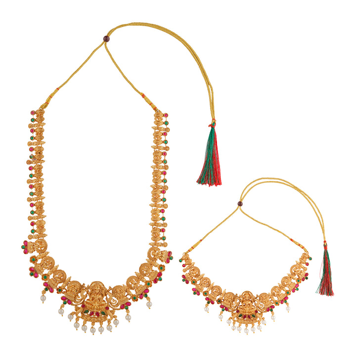 Teejh Kavitha Gold Red And Green Layered Necklace Set