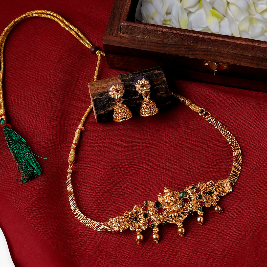 Teejh Mallika Gold Red And Green Necklace Set