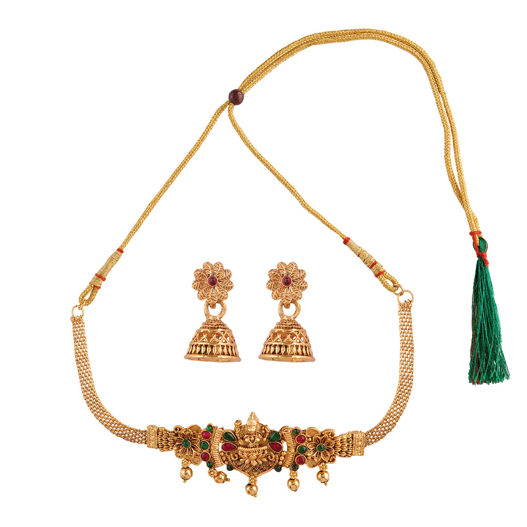 Teejh Mallika Gold Red And Green Necklace Set