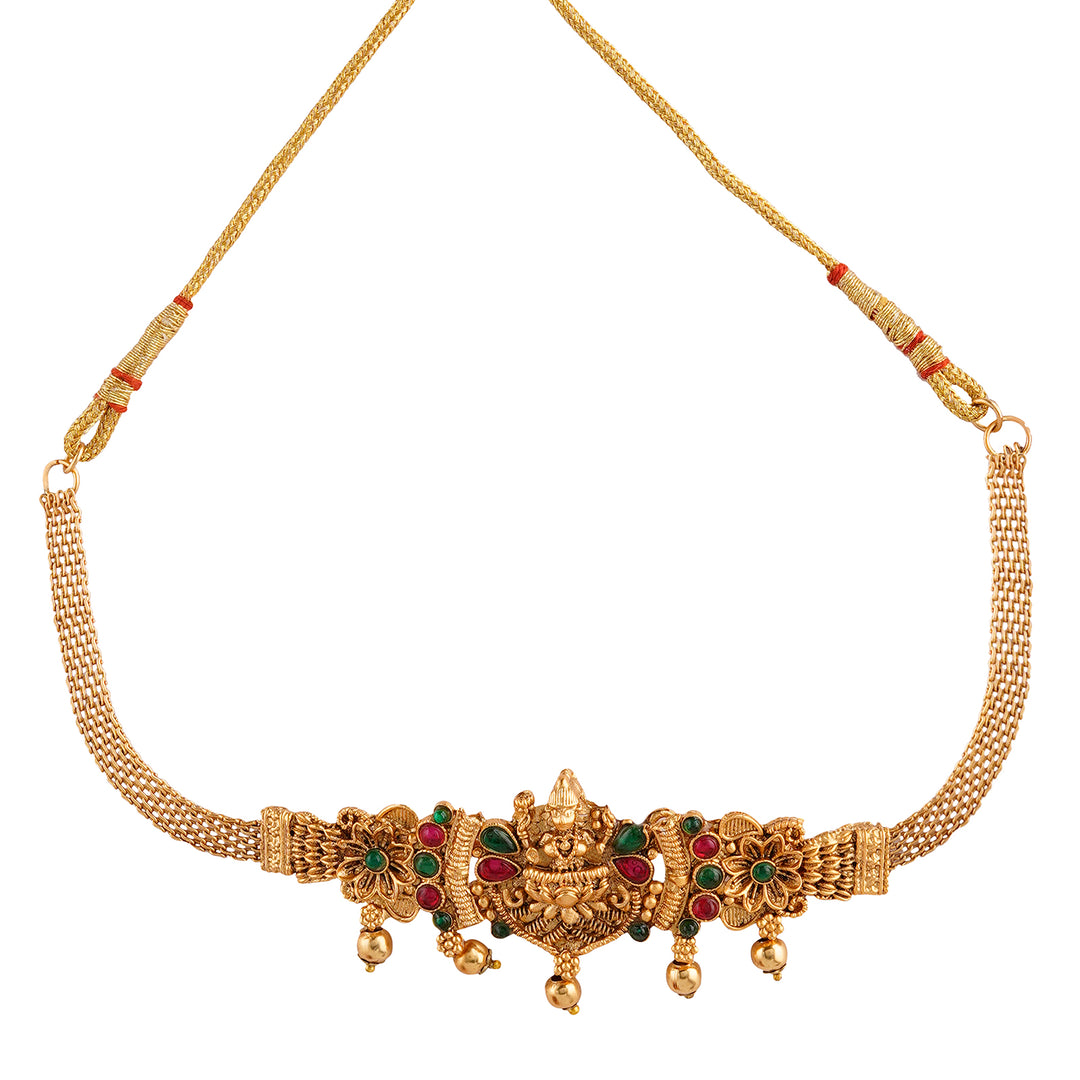 Teejh Mallika Gold Red And Green Necklace Set