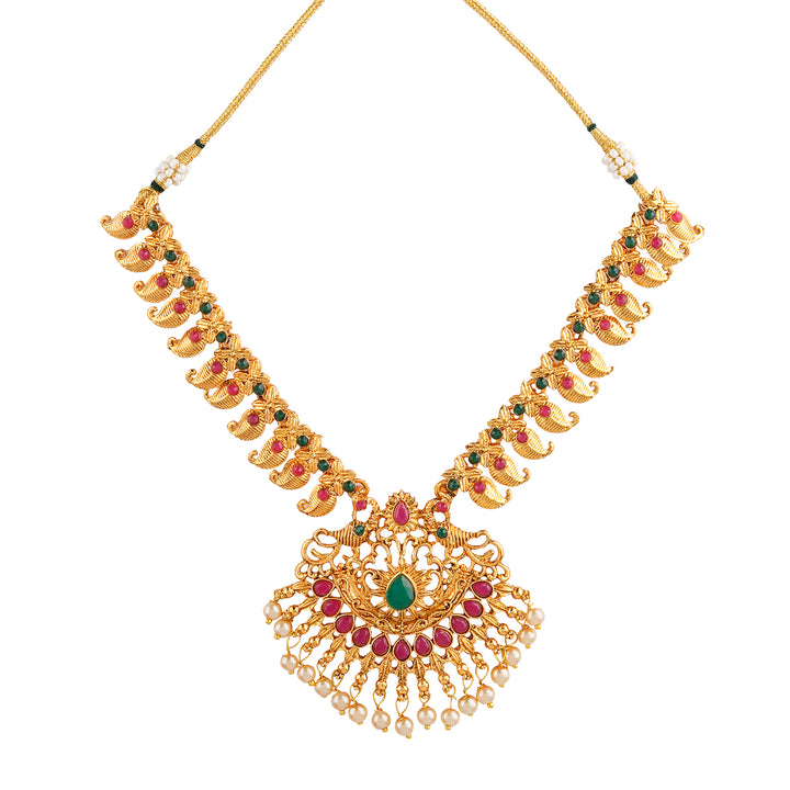 Teejh Meghana Gold Red And Green Necklace Set