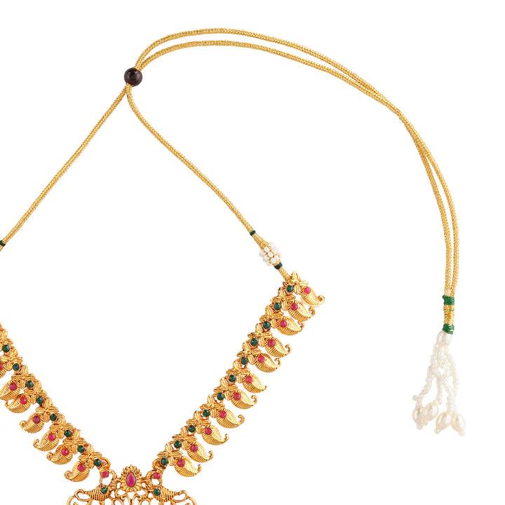 Teejh Meghana Gold Red And Green Necklace Set