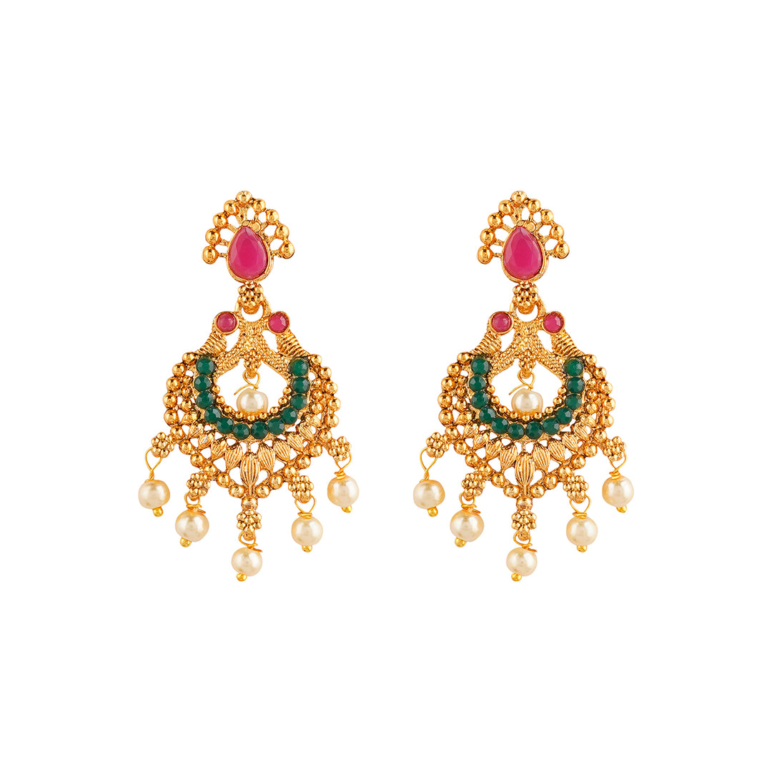 Teejh Meghana Gold Red And Green Necklace Set