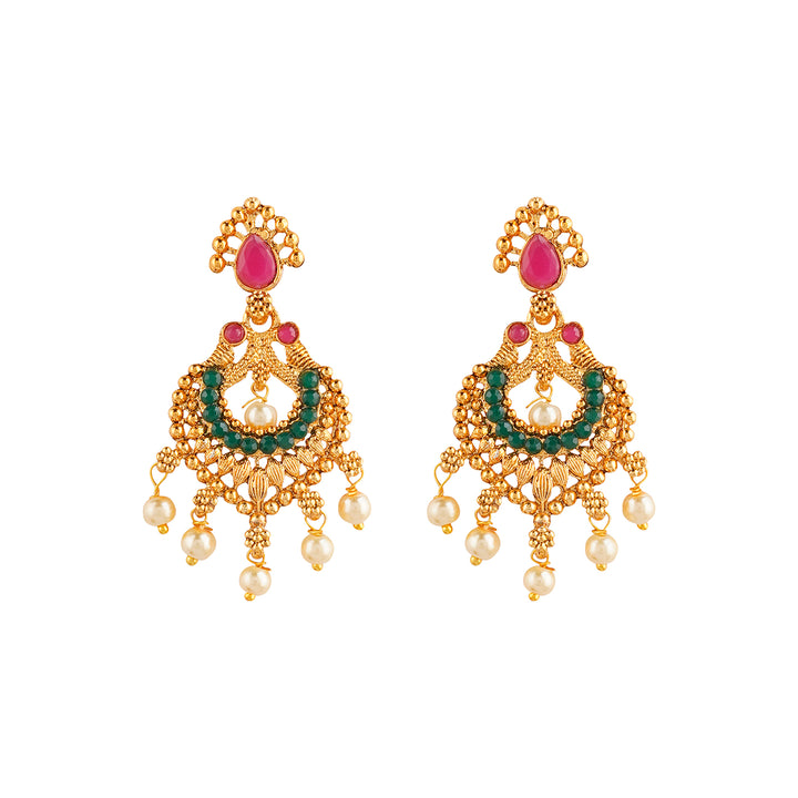 Teejh Meghana Gold Red And Green Necklace Set
