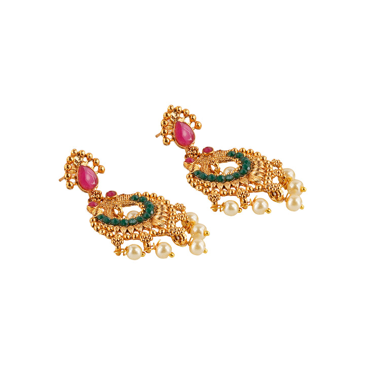 Teejh Meghana Gold Red And Green Necklace Set