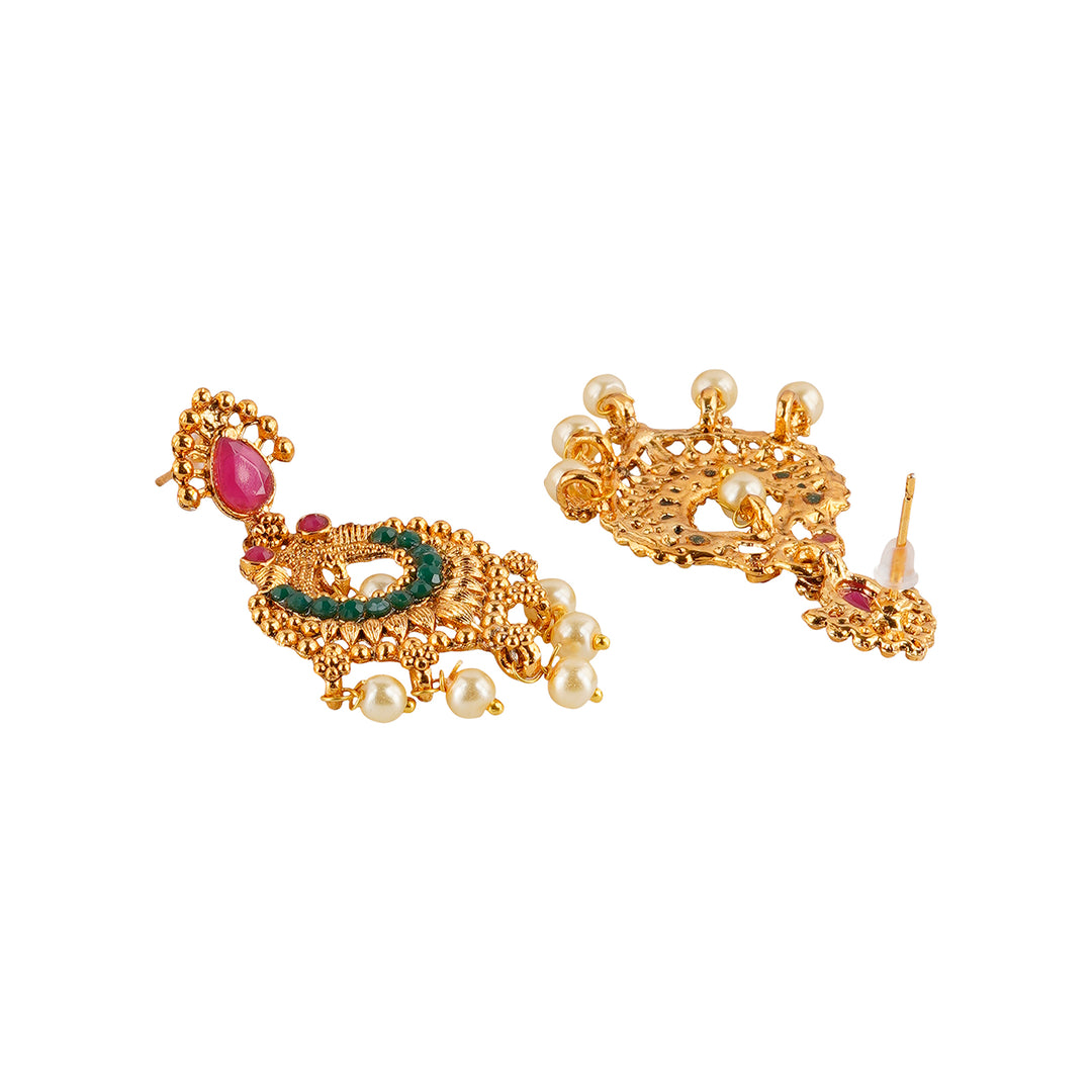 Teejh Meghana Gold Red And Green Necklace Set