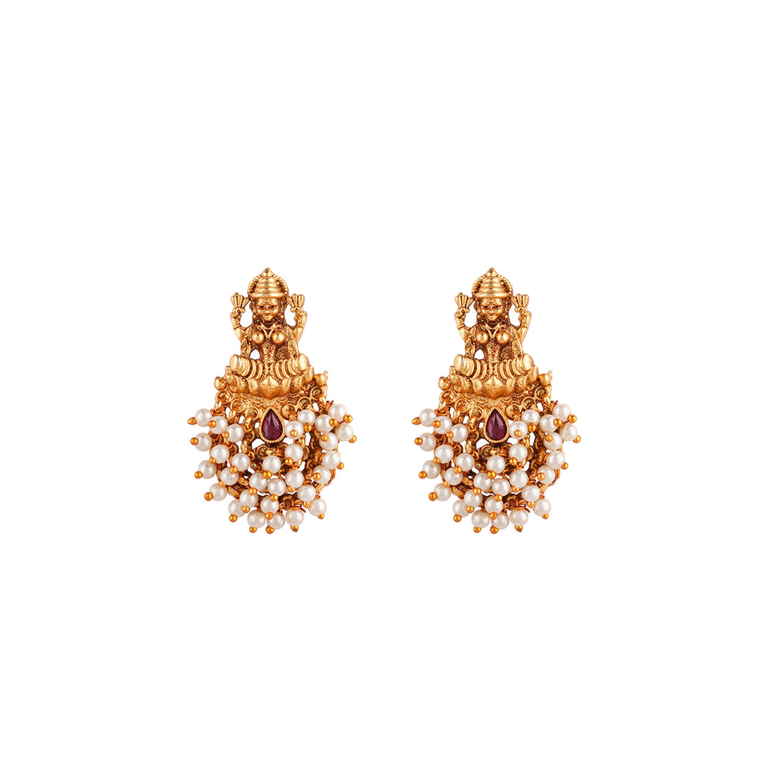 Teejh Naila Gold White And Red Earrings