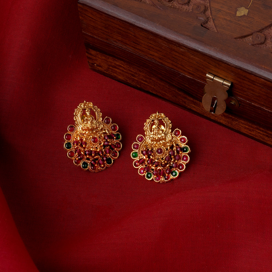 Teejh Rahi Gold Red And Green Earrings