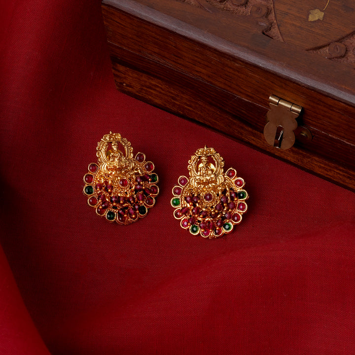 Teejh Rahi Gold Red And Green Earrings