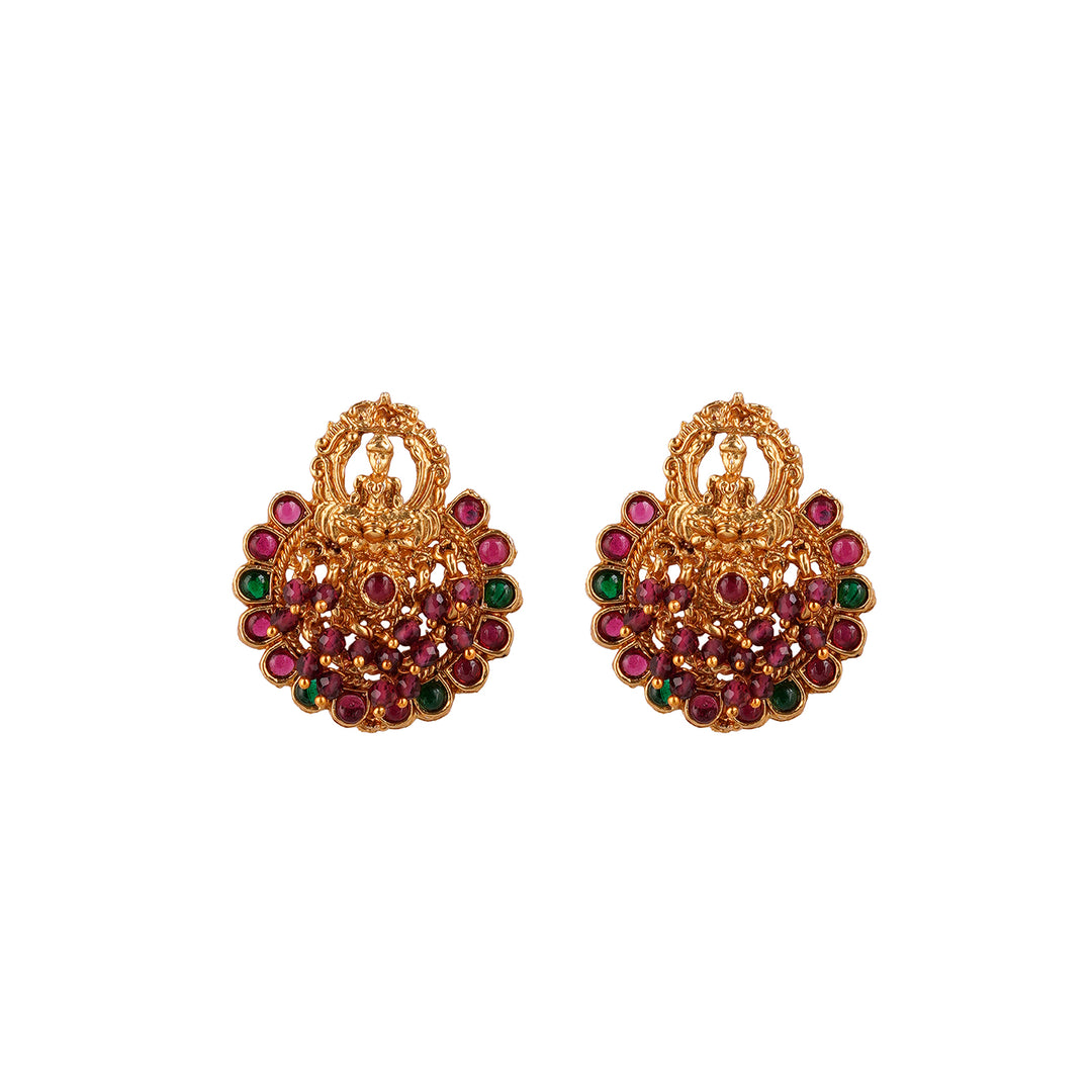Teejh Rahi Gold Red And Green Earrings