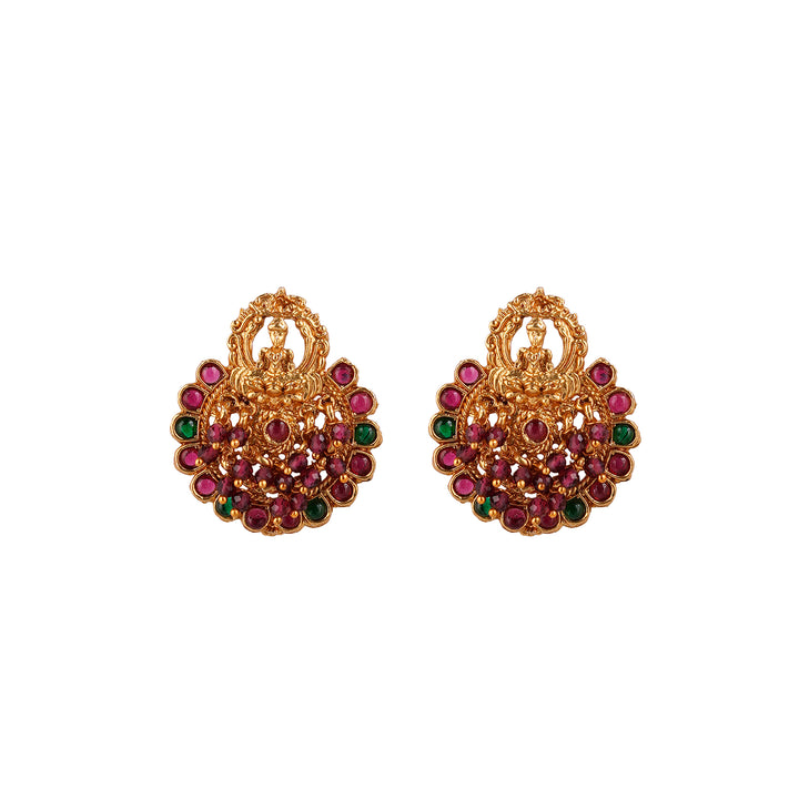 Teejh Rahi Gold Red And Green Earrings