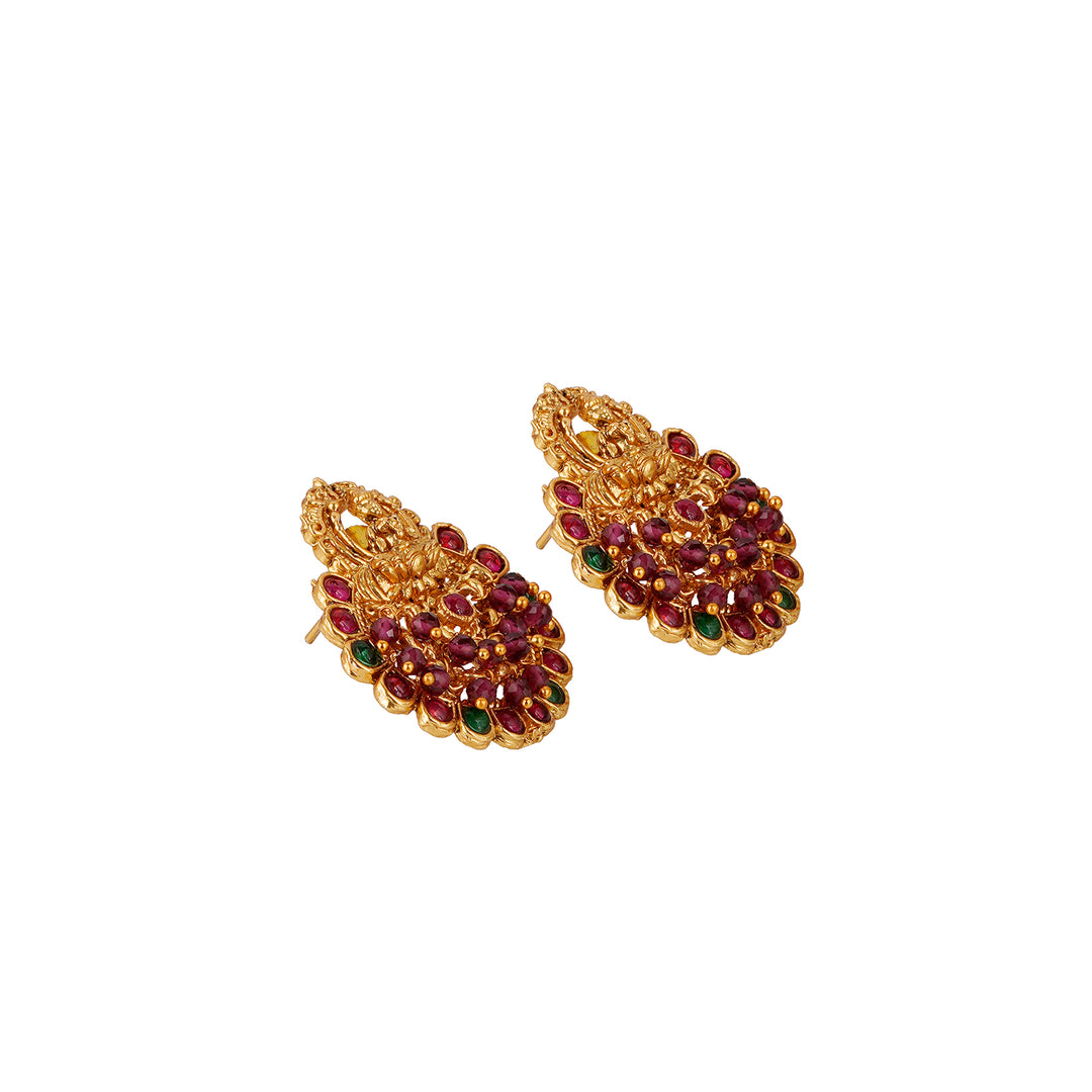 Teejh Rahi Gold Red And Green Earrings