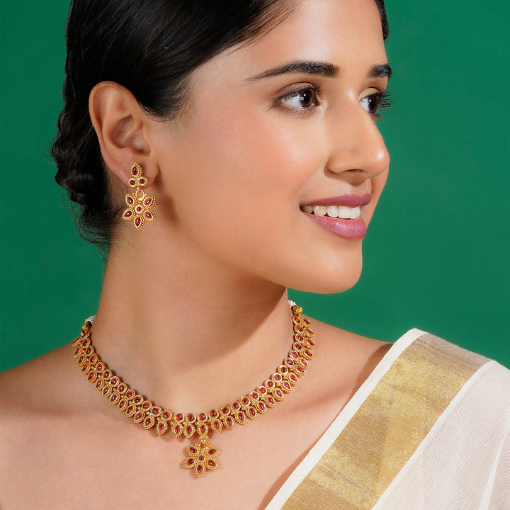 Teejh Ritvika Ruby Gold Necklace Set