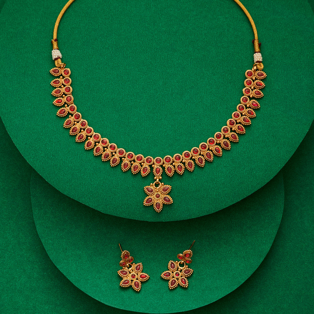 Teejh Ritvika Ruby Gold Necklace Set