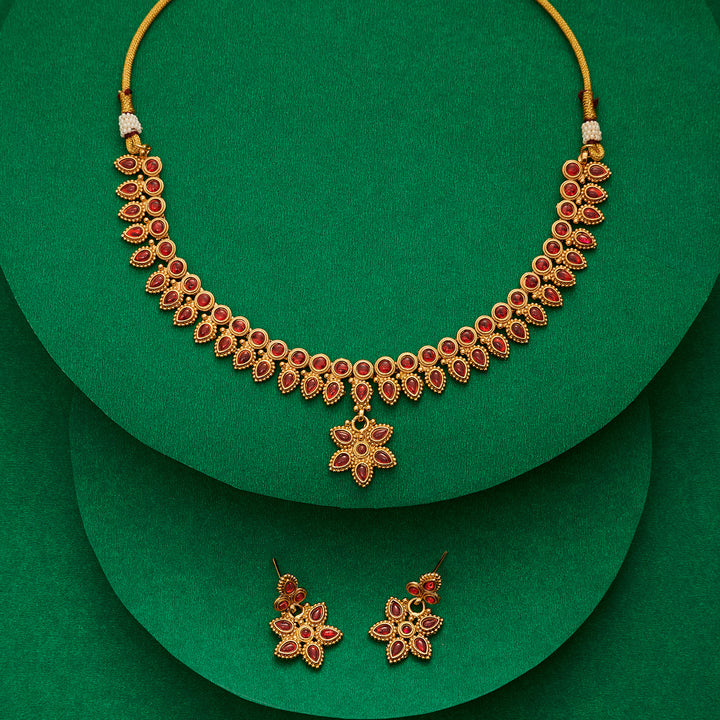 Teejh Ritvika Ruby Gold Necklace Set
