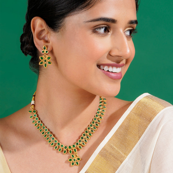 Teejh Tanrika Green Gold Necklace Set