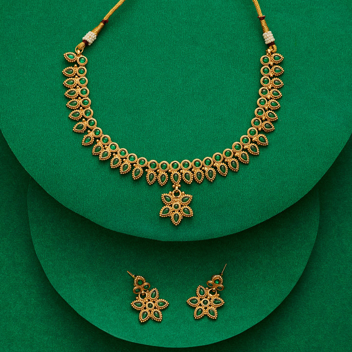 Teejh Tanrika Green Gold Necklace Set