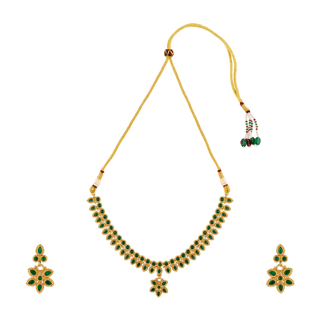 Teejh Tanrika Green Gold Necklace Set