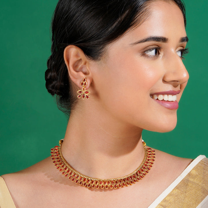 Teejh Falguni Ruby Gold Necklace Set