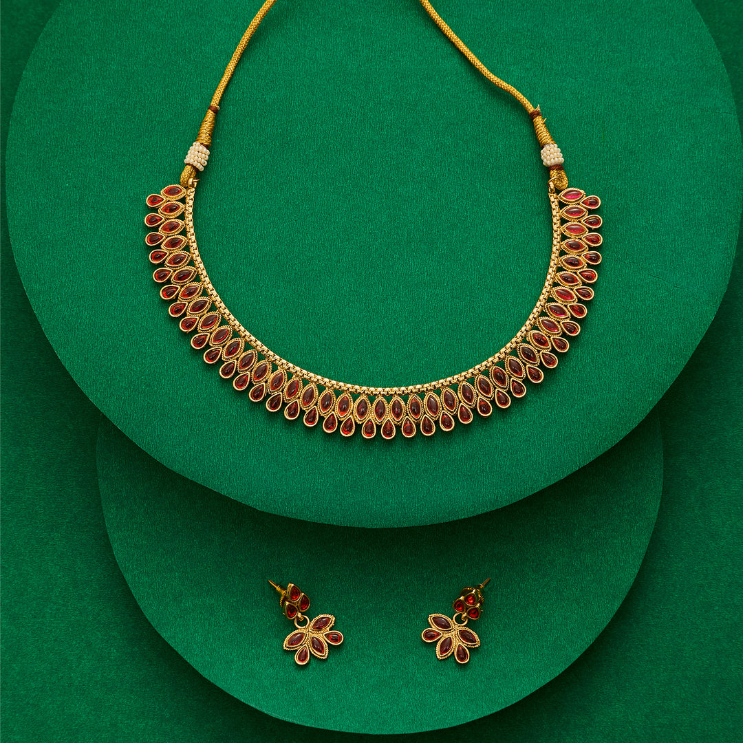 Teejh Falguni Ruby Gold Necklace Set