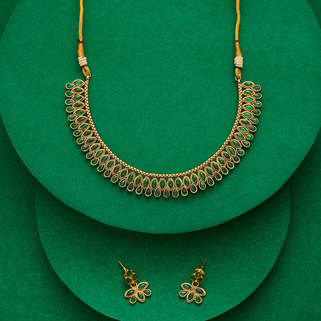 Teejh Mehek Green Gold Necklace Set